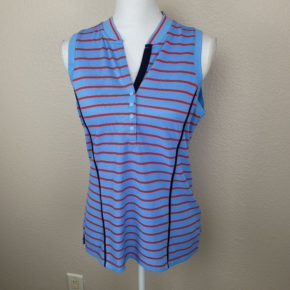 Rafaella Red Striped on Blue Sleeveless Top Small (6820)